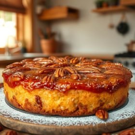 Discover my foolproof Pecan Upside Down Cake Recipe that combines buttery pecans with moist vanilla cake