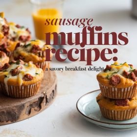 Rustic sausage muffins served with a side of scrambled eggs for a complete meal.