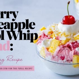 Cherry pineapple cool whip salad with colorful marshmallows and creamy texture.