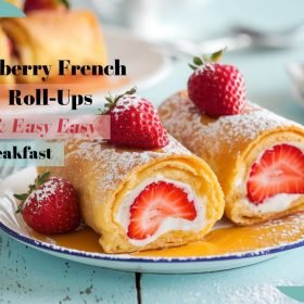 Bite-sized strawberry French toast roll-ups recipe perfect for a sweet breakfast treat.