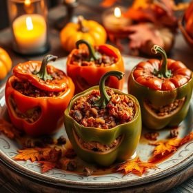 jack-o’-lantern stuffed peppers