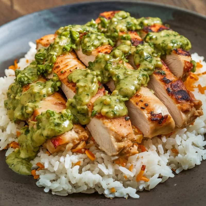 Easy Peruvian Chicken And Rice with Green Sauce Recipe