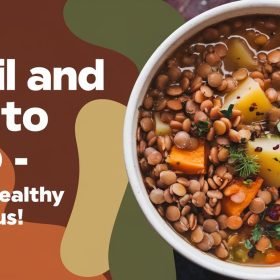 Hearty lentil and potato soup simmered with aromatic herbs and vegetables in a rich, savory broth